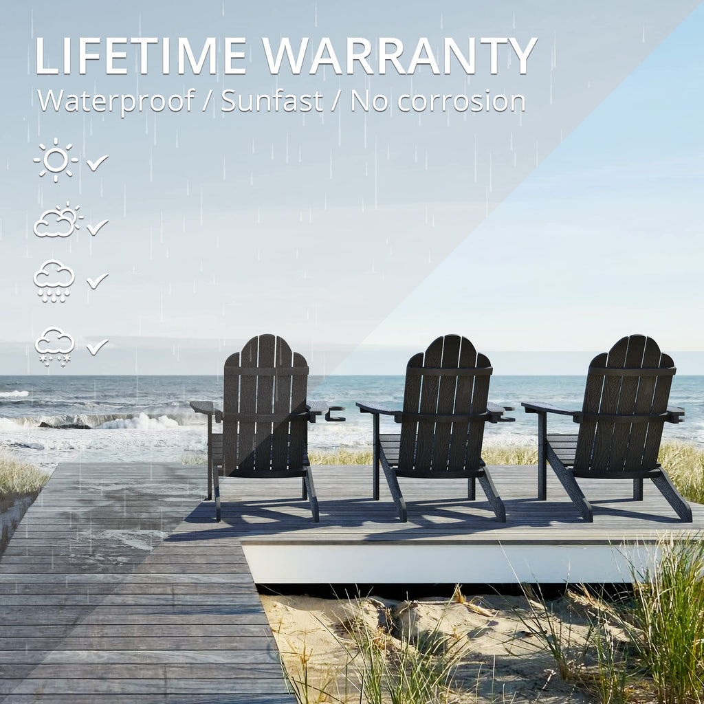Lue Bona Poly Lumber Adirondack Chairs Set Of 8, Black Adirondack Chairs With Cup Holder, 350Lbs Modern Adirondack Chair Weather Resistant, Plastic Patio Adirondack Chair For Fire Pit, Backyard