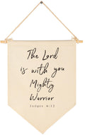The Lord is With You Mighty Warrior-Scripture Gifts for Baby Boys Kids-Christian Bible Verses-Canvas Hanging Pennant Banner Wall