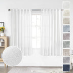 MEETBILY White Kitchen Curtains 45 Inch Length 2 Panels Set Back Tab Pocket Farmhouse Light Filtering Semi Sheer Short Linen Cur