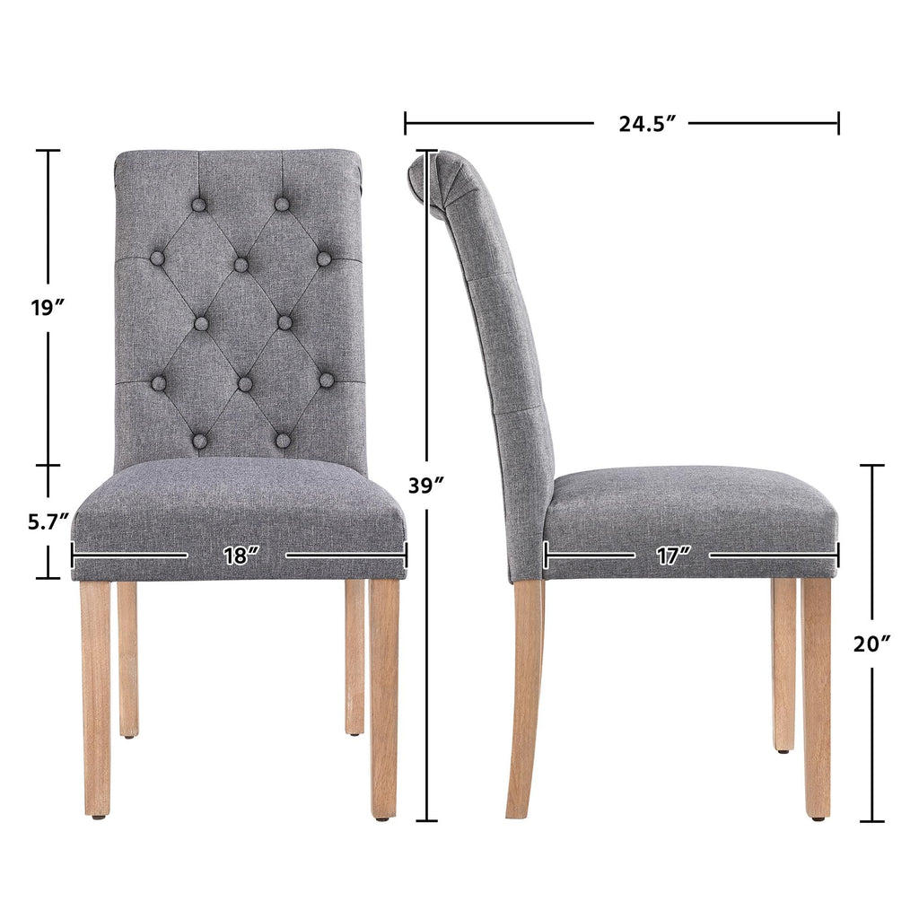 Yaheetech Fabric Upholstered Dining Chairs Set Of 2 Button Tufted High Back Kitchen Chairs With Solid Wood Legs For Home, Restaurant, Dining Room, Dark Gray