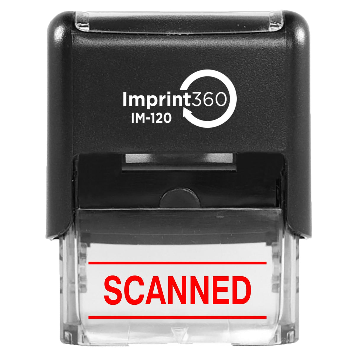Supply360 As-Imp1130R - Scanned W/Upper And Lower Bars, Red Ink, Heavy Duty Commerical Self-Inking Rubber Stamp, 9/16 ' X 1-1/2