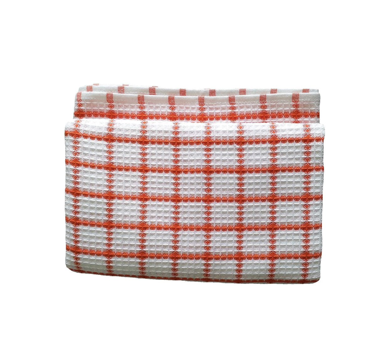 VEL TEXTILE Cotton Checks Honeycomb Bath Towel Pack (75cm x 150 cm, White with Orange)