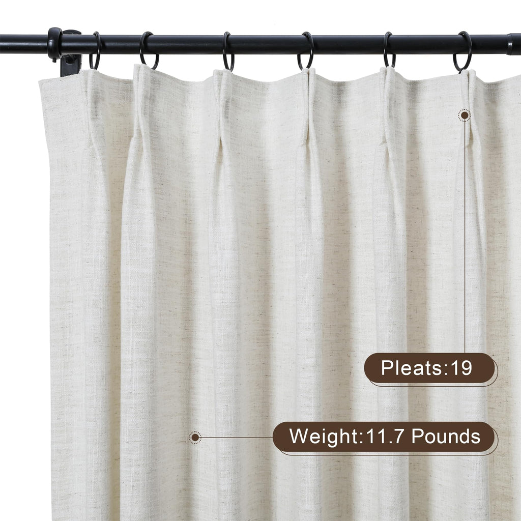 Twopages Double Layer Lined Curtain Beige White Linen Blend Light Filtering Pinch Pleat Curtain For Kitchen, Room Darkening Wind