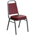 4 Pk Stacking Chair with Burgundy Vinyl and 2.5 Thick Seat - Silver Vein Frame