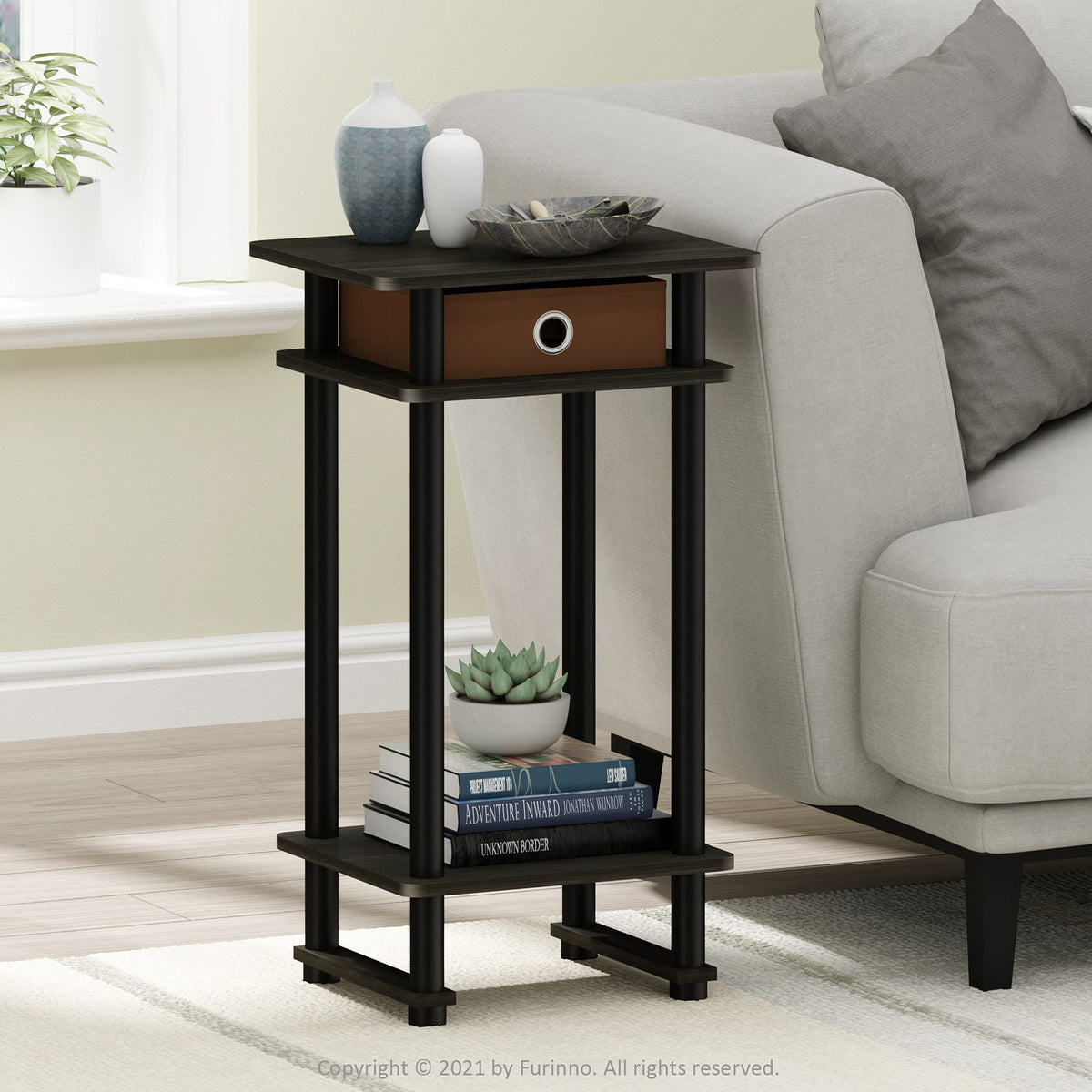 Furinno Turn-N-Tube End Table, 2-Pack, Espresso