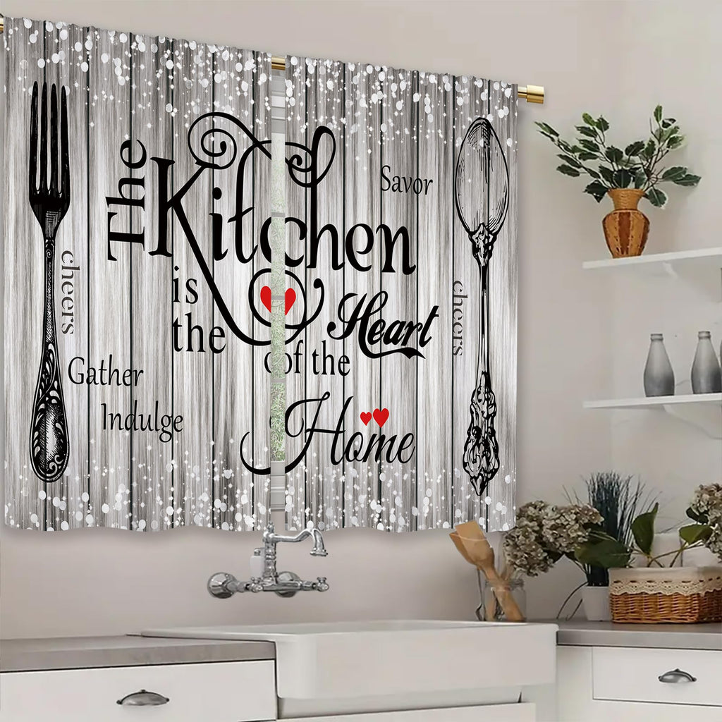 Laifzere Farmhouse Rustic Grey Kitchen Curtains Vintage Fork Spoon Retro Small Short Cafe Window Curtains Barn Country Wooden Wo