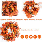 24 Inch Fall Wreath For Front Door Outside, Pumpkin Wreath With Maple, Acorn, Grain, Artificial Autumn Wreaths For Halloween Tha