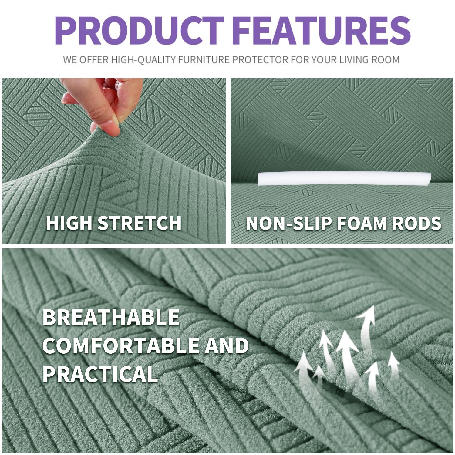 Znsayotx Super Stretch Loveseat Covers (55'-69'), New Striped Love Seat Slipcover, Dogs Pet Friendly Anti-Slip Couch Protector Spandex Durable 2 Seater Fabric Sofa Cover (Pea Green, Loveseat)