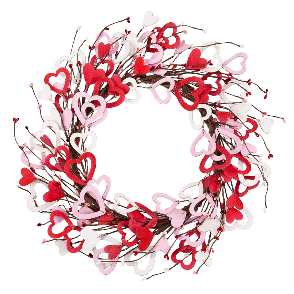 18 Inch Valentines Day Wreath Wood Heart Shaped Wreath for Wedding Party Anniversary Artificial Door Wreath Gift for Girl Frien