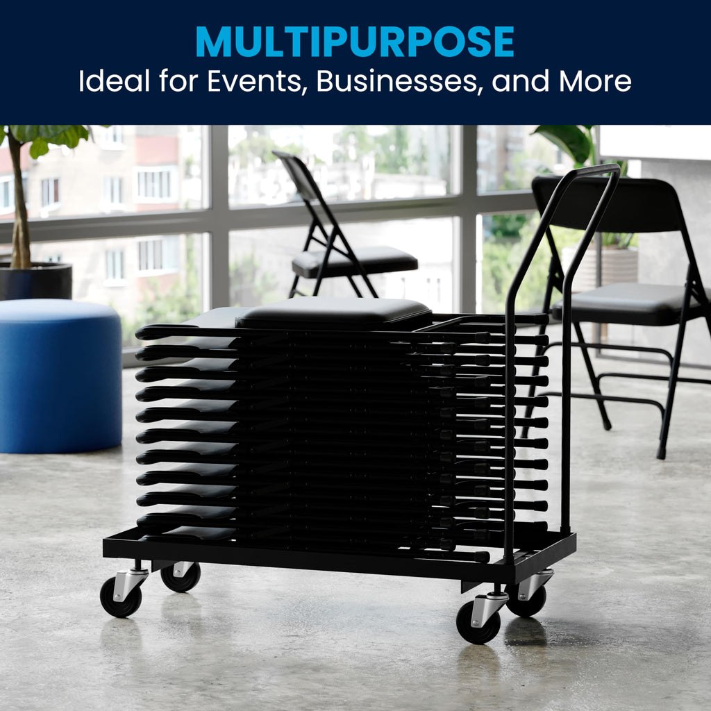 Flash Furniture Kaden L-Shaped Folding Chair Dolly for Large Events, Commercial Grade Steel Folding Chair Cart, Holds up to 36 Chairs, Black