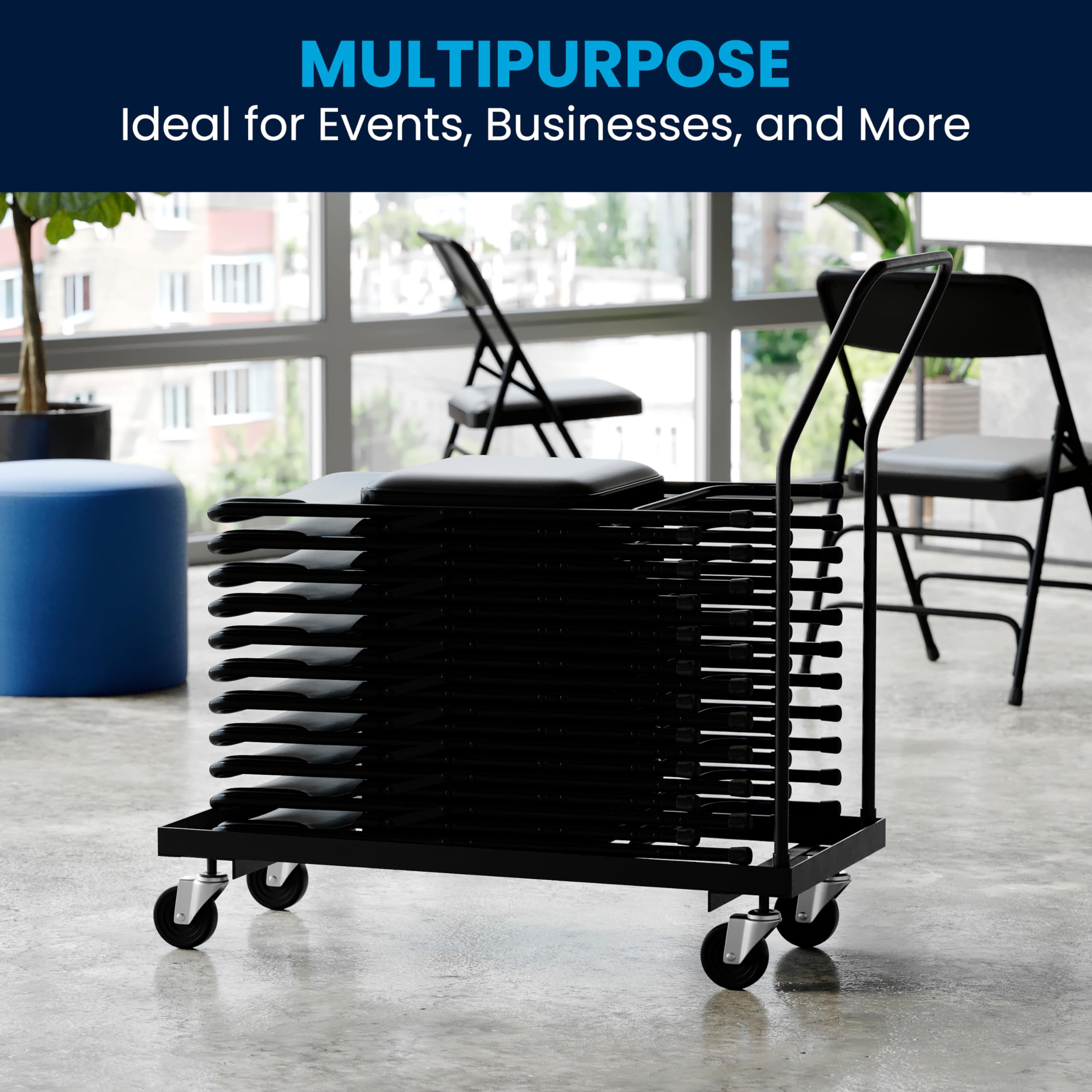 Flash Furniture Kaden L-Shaped Folding Chair Dolly for Large Events, Commercial Grade Steel Folding Chair Cart, Holds up to 36 Chairs, Black