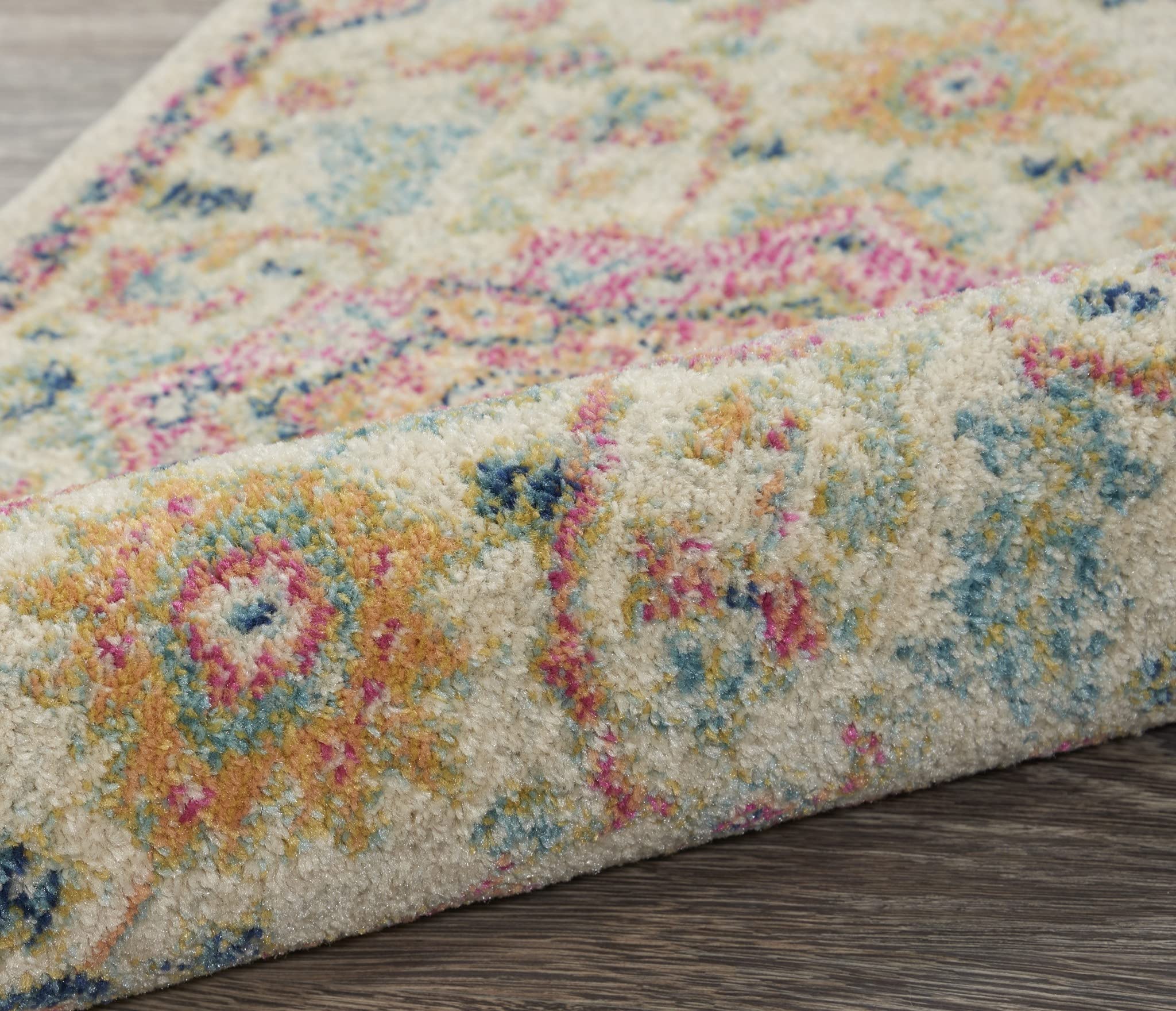 HomeRoots Ivory/Pink 100% Polypropylene 5’ Round Ivory and Pink Medallion Area Rug