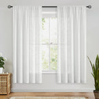 Fmfunctex Linen Semi Sheer White Curtains For Bedroom Living Room, Curtain Panels 72 Inches Length Sheer Linen Textured Window D