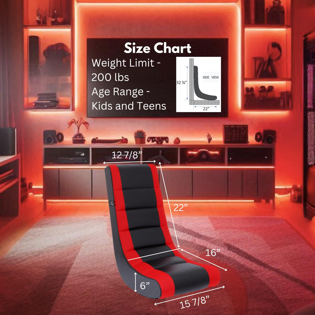 The Crew Furniture Classic Video Rocker Gaming Chair, Kids/Teens, PU Faux Leather & Mesh, Black/Red, Model 512060