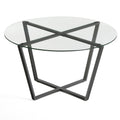 Mango Steam Round Metro Glass Coffee Table for Living Room & Dining Room - Clear Top/Black Base
