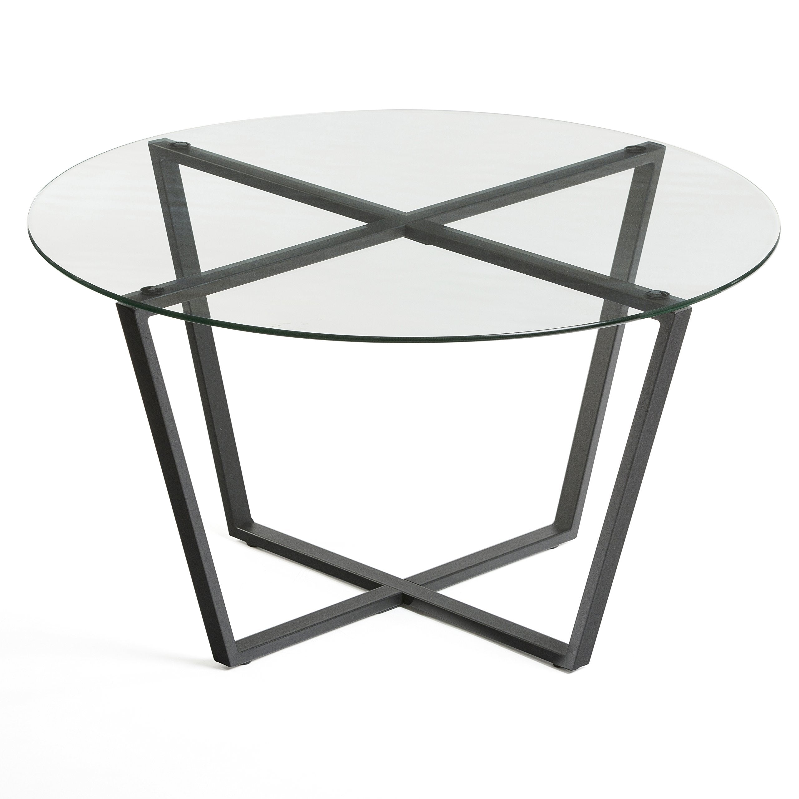 Mango Steam Round Metro Glass Coffee Table for Living Room & Dining Room - Clear Top/Black Base