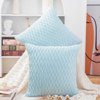 Madizz Set Of 2 Super Soft Velvet Decorative Throw Pillow Covers 22X22 Inch Light Blue Square With Texture Luxury Style Cushion