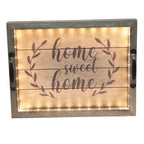 Elegant Designs Hg2032-Rgs Salento Farmhouse Rectangular Decorative Led Light Up Wooden Serving Tray W Metal Handles & Home Sweet Home In Black For Décor, Centerpiece, Breakfast, Bar, Rustic Gray