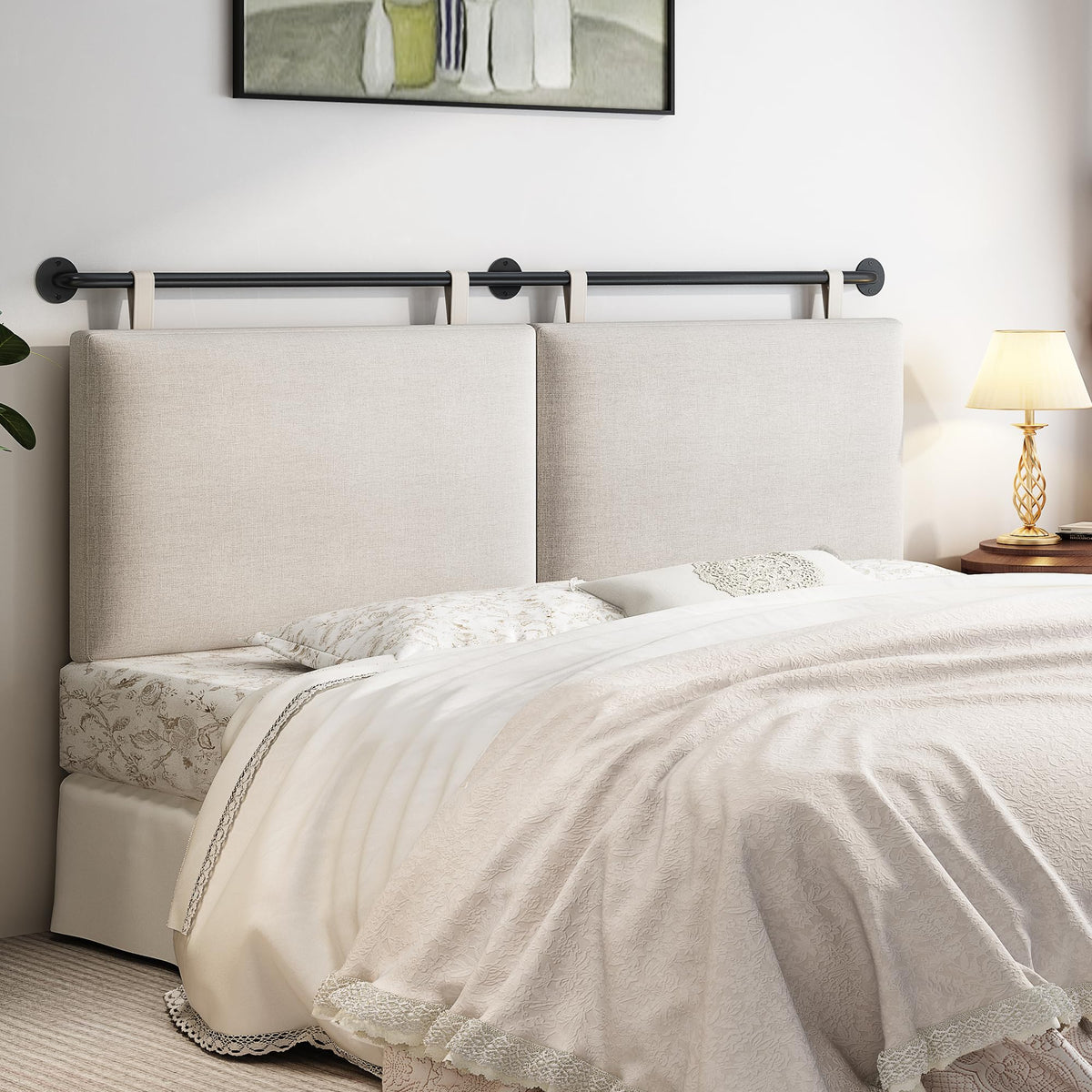 Bshomgi Headboards Queen Size Headboard Wall Mounted Headboards King For Bed With Linen Upholstery And Button Tufted Hanging Headboard For Bedroom Christmas Day For Family(Beige, Queen)