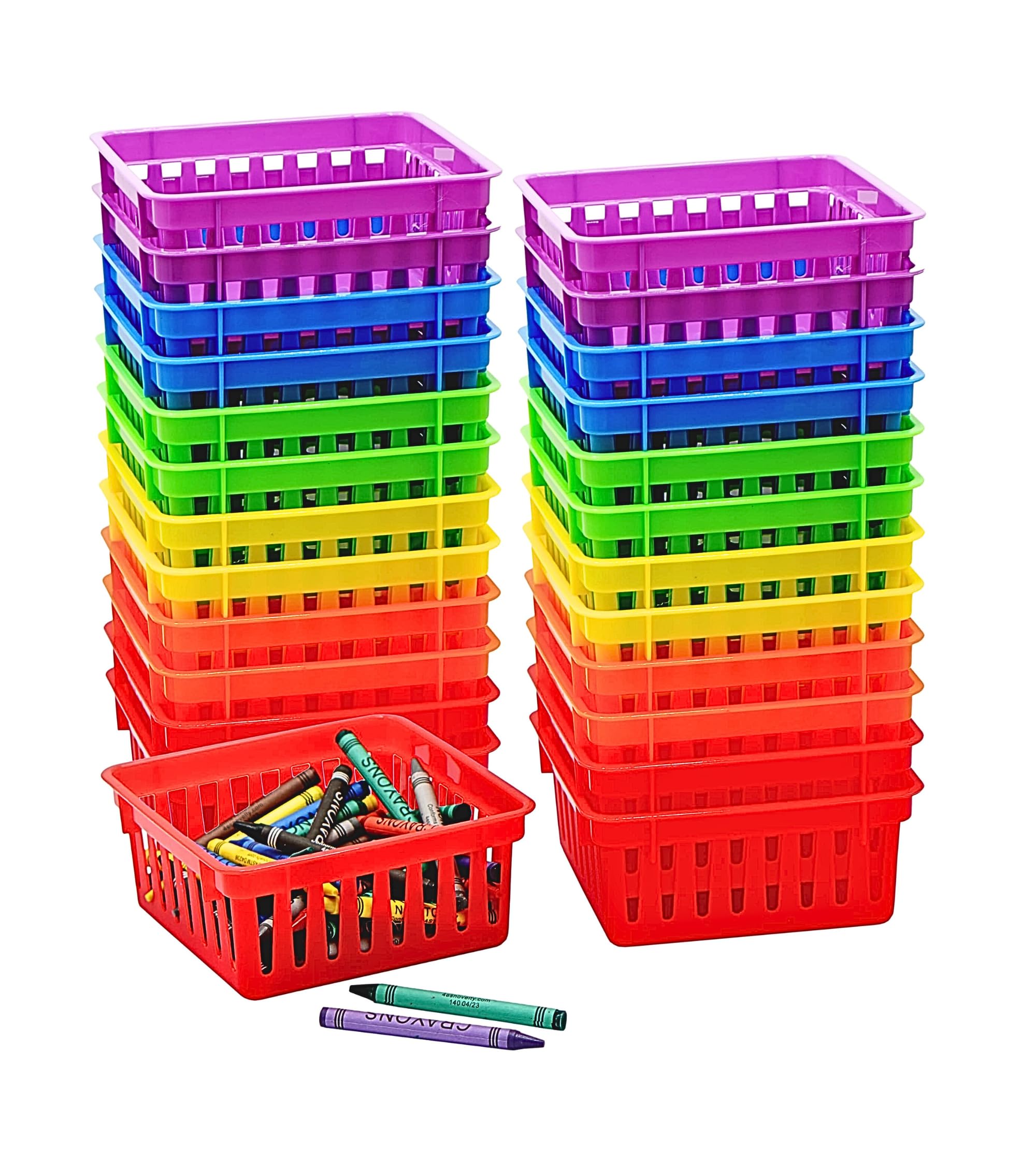 4E'S Novelty 12 Pack Small Classroom Storage Baskets, Square 4.5' Sturdy Plastic Colorful Crayon & Pencil Container, Organizer