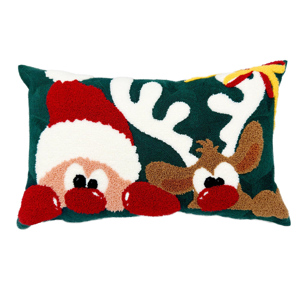 Alysheer Embroidered Lumbar Decorative Throw Pillow Cover 12''x 20'', Christmas Santa Deer Tufted Embroidery Pattern Cozy Cotton