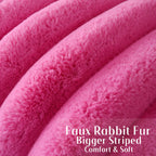 Futei Hot Pink Decorative Throw Pillow Covers 20X20 Inch Set Of 2, Square Soft Faux Rabbit Fur Big Striped Cushion Cover,Home De