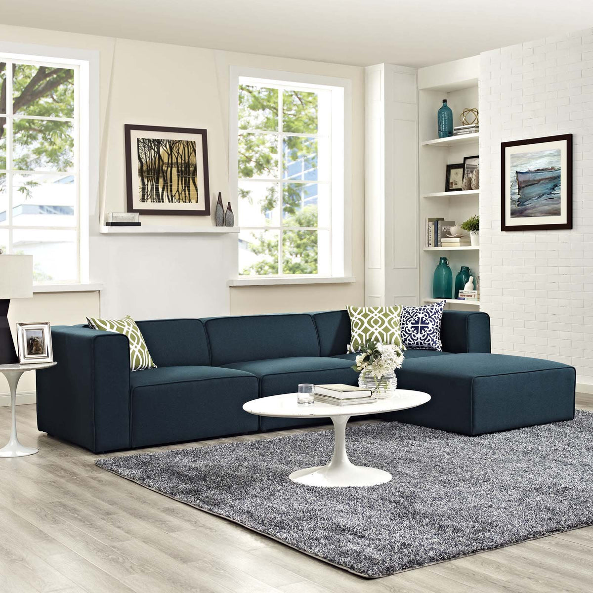 Modway Mingle Contemporary Modern 4Piece Sectional Sofa Set In Blue