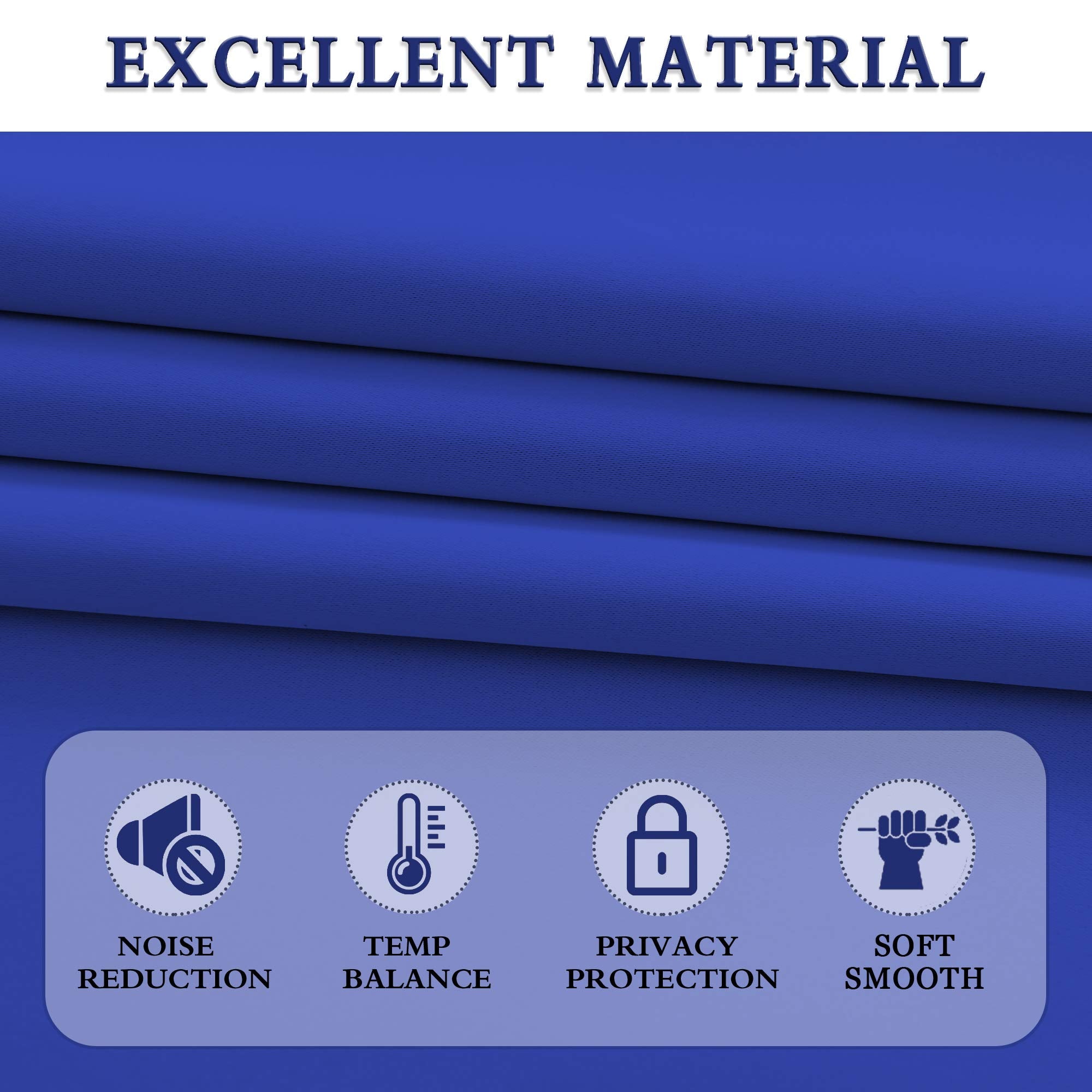 DONREN 48" Deep Blue Blackout Curtains - Thermal Insulated Rod Pocket Panels, 52"W x 48"L (Pack of 2) for Kids Room