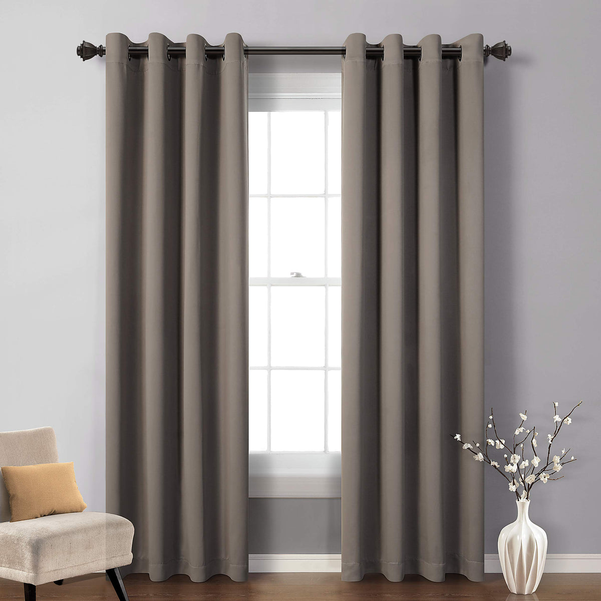 MYSKY HOME Blackout Curtains for Living Room Thermal Insulated Room Darkening Solid Grommet Drapes for Bedroom, 1 Curtain Panel, 52 x 84 Inch, Taupe