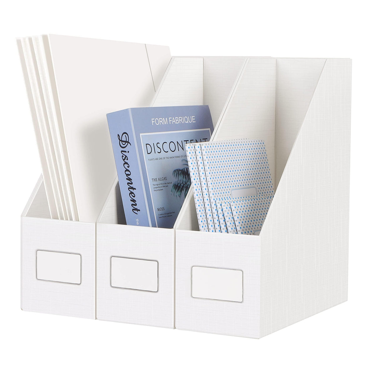 White Magazine File Holders,3 Packs Cardboard File Rack, Folder Holder