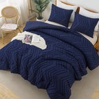 Litanika Navy Blue California King Comforter Set, 3 Pieces Cal King Oversized Chevron Tufted Bedding Comforter Sets, Fluffy Bed