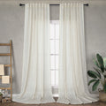 Crem Linen Curtains 102 Inches Long For Living Room Bedroom 2 Panels Back Tab Pocket Light Filtering Neutral Large Window Drape