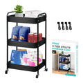 ZOES HOMEWARE 3 Tier Rolling Cart, Metal Utility Cart with 4 Hooks, Rolling Storage Cart on Wheels, Small Organizer Cart for Nur
