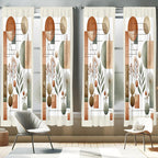Ambesonne Mid Century Window Curtains Pack of 2, Modern Boho Vibe Geometric Rounds and Rectangles with Leafy Branches, Lightweig