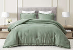 Chezmoi Collection Nora 3-Piece Ruffled Edge Trim Soft Washed Microfiber Comforter Set (Full, Sage Green)