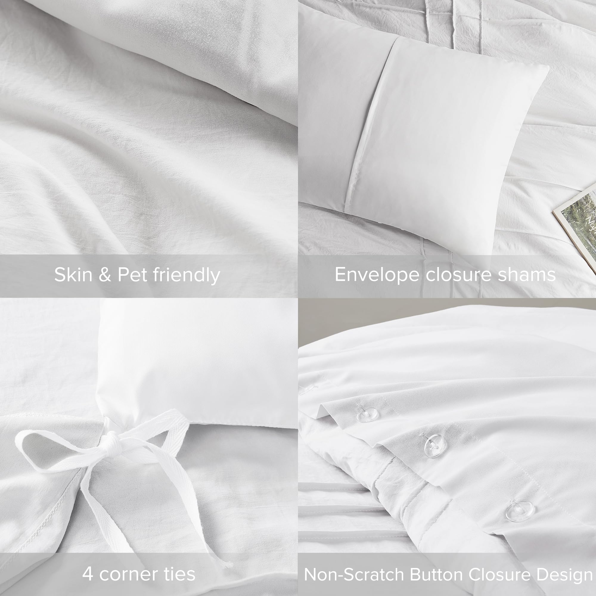 Comfort Spaces White King Size Duvet Cover Set - 3 Pieces Pintuck Pleated Duvet Cover King, All Season Lightweight, Extra Softness Pre-Washed Microfiber King Bedding Cover Shams, King/Cal King