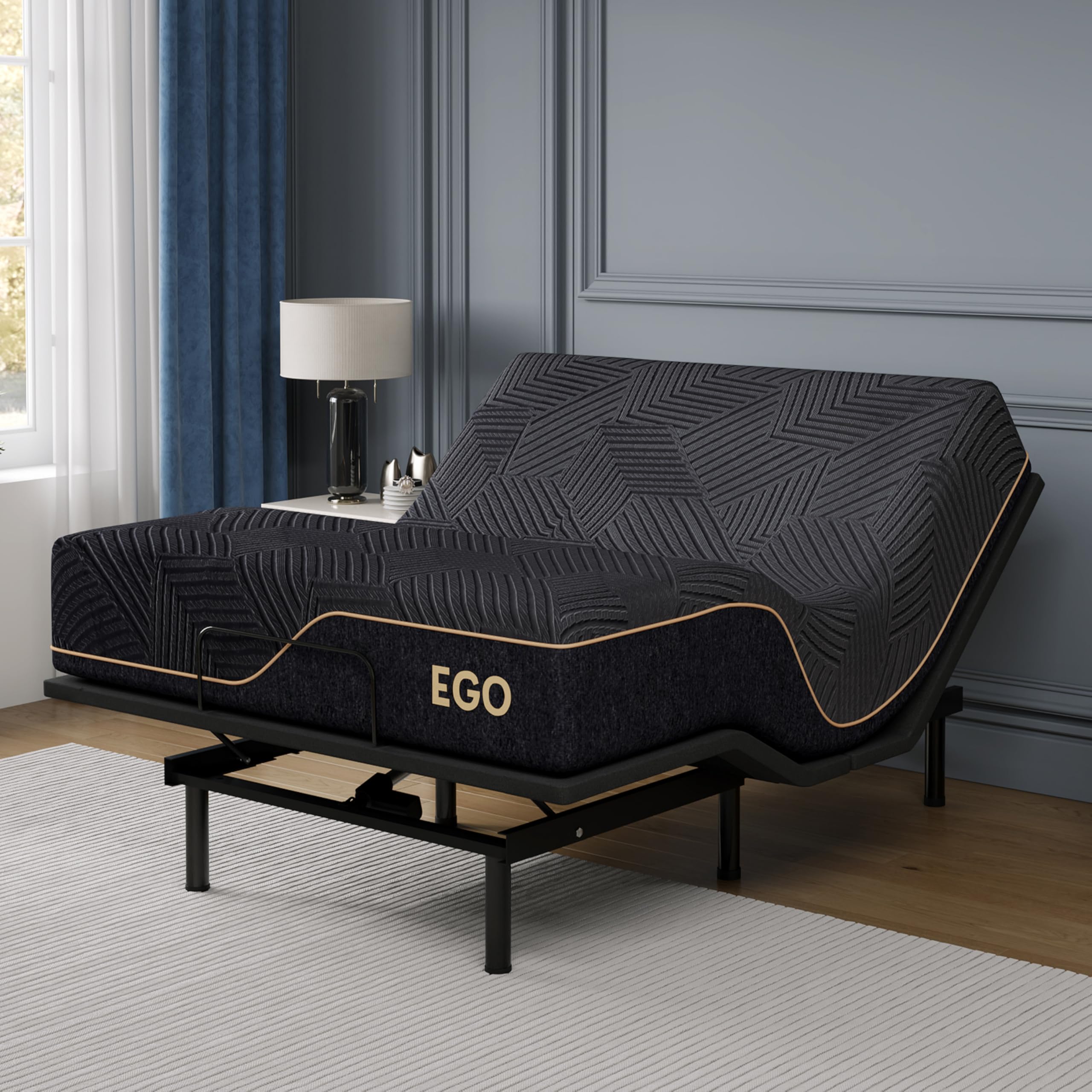 EGOHOME Adjustable Bed Frame Queen and 14 Inch Cooling Memory Foam Mattress, Wireless Remote Head and Foot Incline, 12 inch Legs