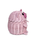 G6 Collection Pig Rattan Storage Basket With Lid Decorative Bin Home Decor Hand Woven Shelf Organizer Cute Handmade Handcrafted