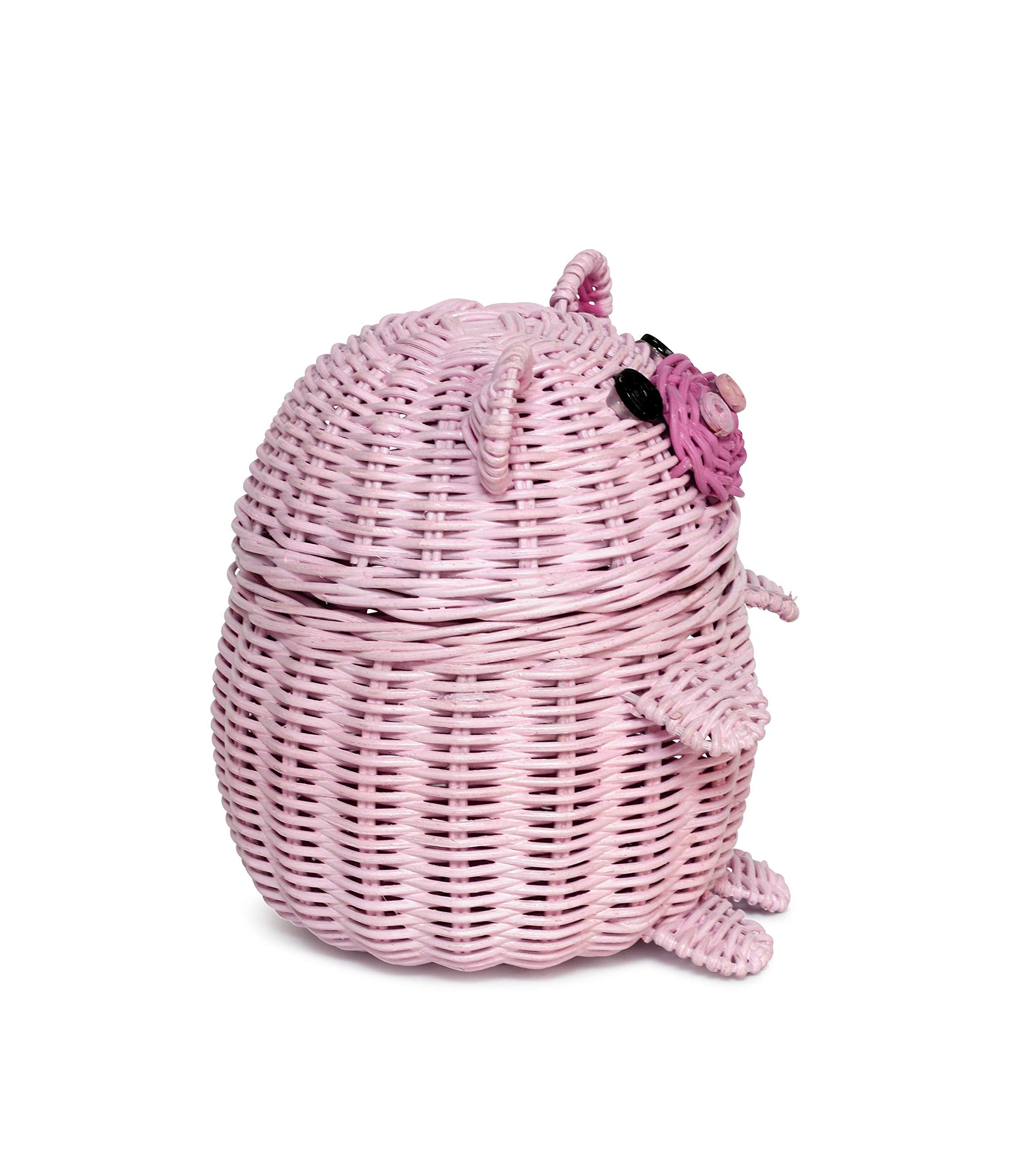 G6 Collection Pig Rattan Storage Basket With Lid Decorative Bin Home Decor Hand Woven Shelf Organizer Cute Handmade Handcrafted