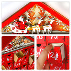MorTime Lighted Wooden Advent Calendar with 24 Drawers, Red House Design, Christmas Decoration, Model T-FD-228