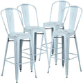 4 Pk. 30 High Distressed Dream Blue Metal Indoor Barstool with Back
