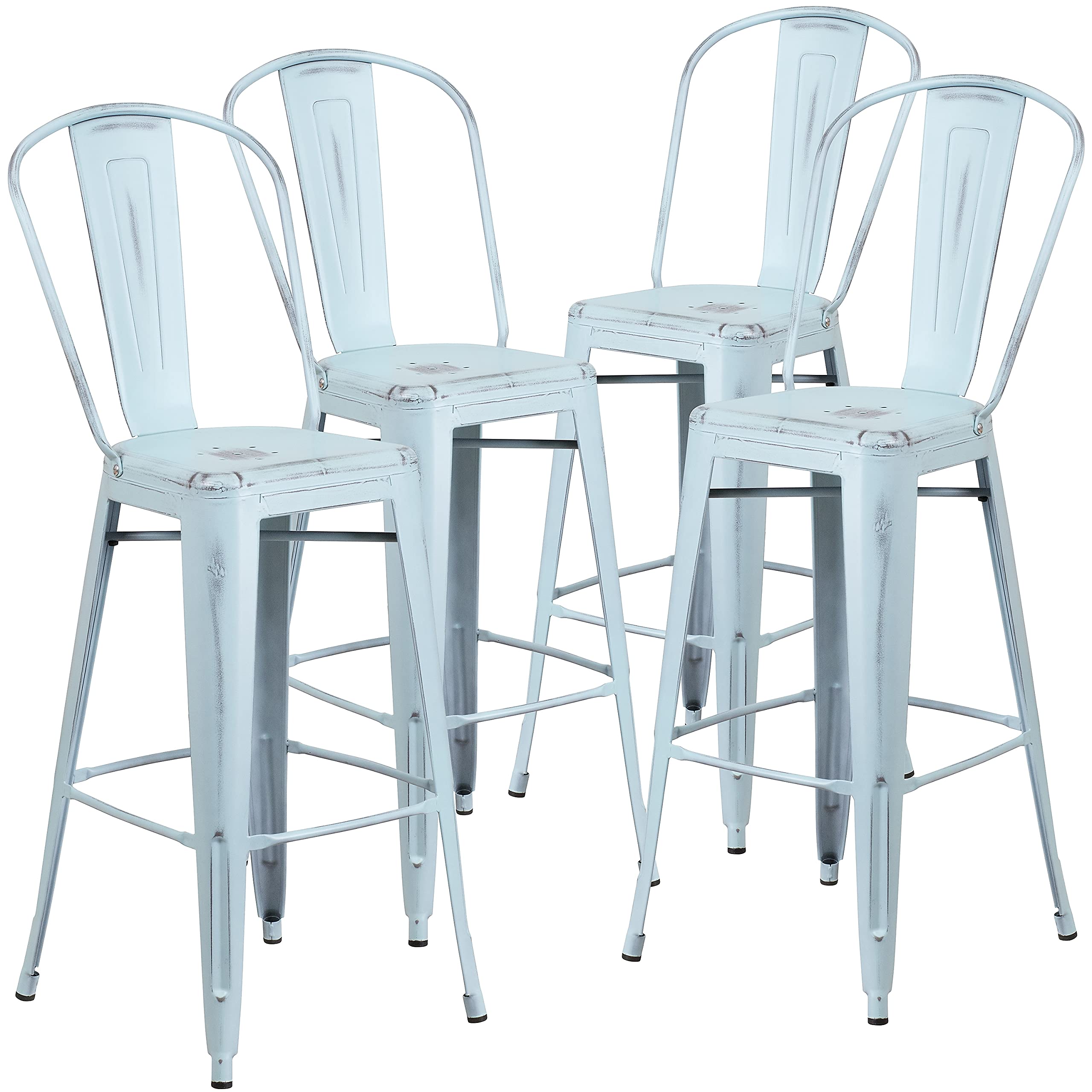 4 Pk. 30 High Distressed Dream Blue Metal Indoor Barstool with Back