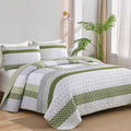 Wongs Bedding Olive Green Quilt Queen Size, Bohemian Stripe Quilt Sets 3 Pieces Green Boho Quilted Bedspread Set Lightweight Mic