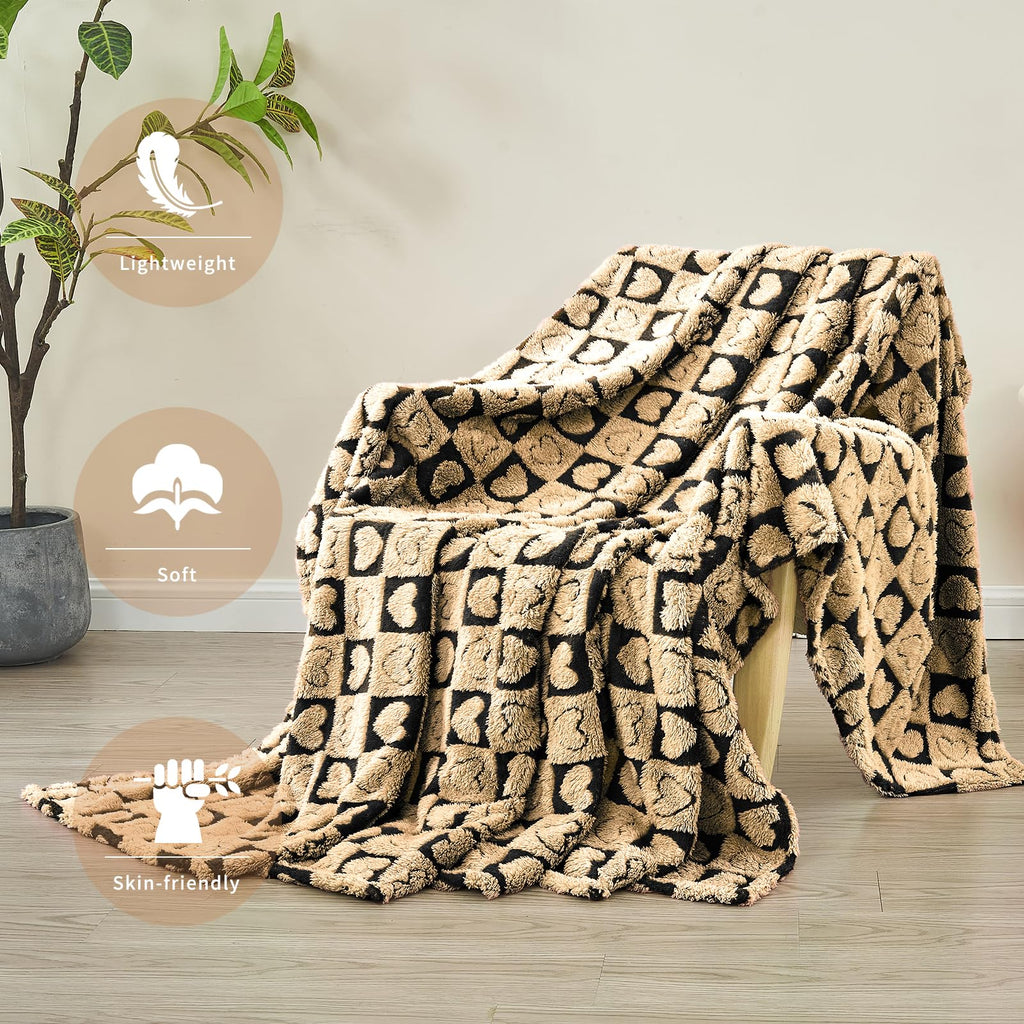 Fy Fiber House Throw Blankets With Heart Checkered,Soft Warm Blankets For Lover Mom Father Gifts,Washable Lightweight Fuzzy Blan