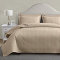 Maple&Stone Quilt Set King Size, Lightweight Beige Bedspread Ultrasonic Chevron Pattern Light Coverlet For All Season Comforter