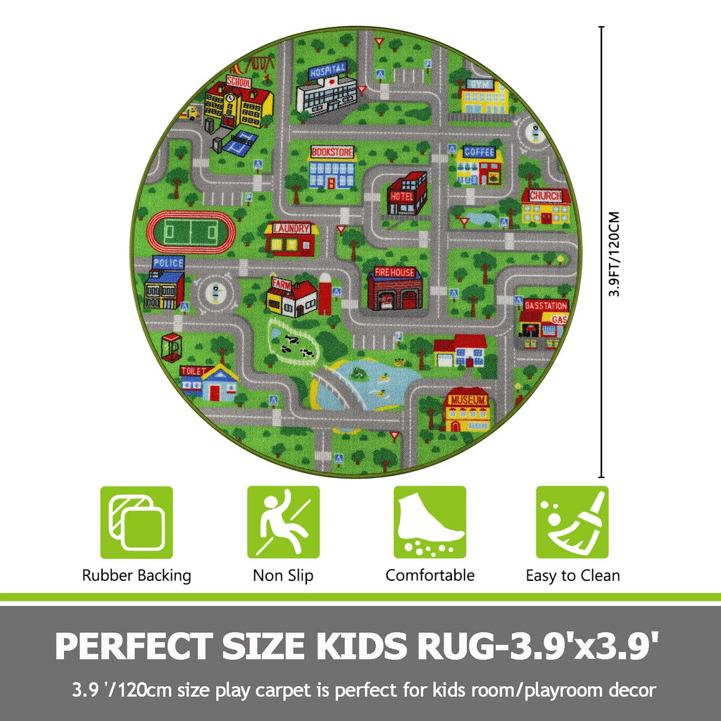 Capslpad Green Car Road Kid Rug Carpet Playmat For Playoom Traffic Road Kids Play Mat For Toddler Non Slip Washable City Map Rac