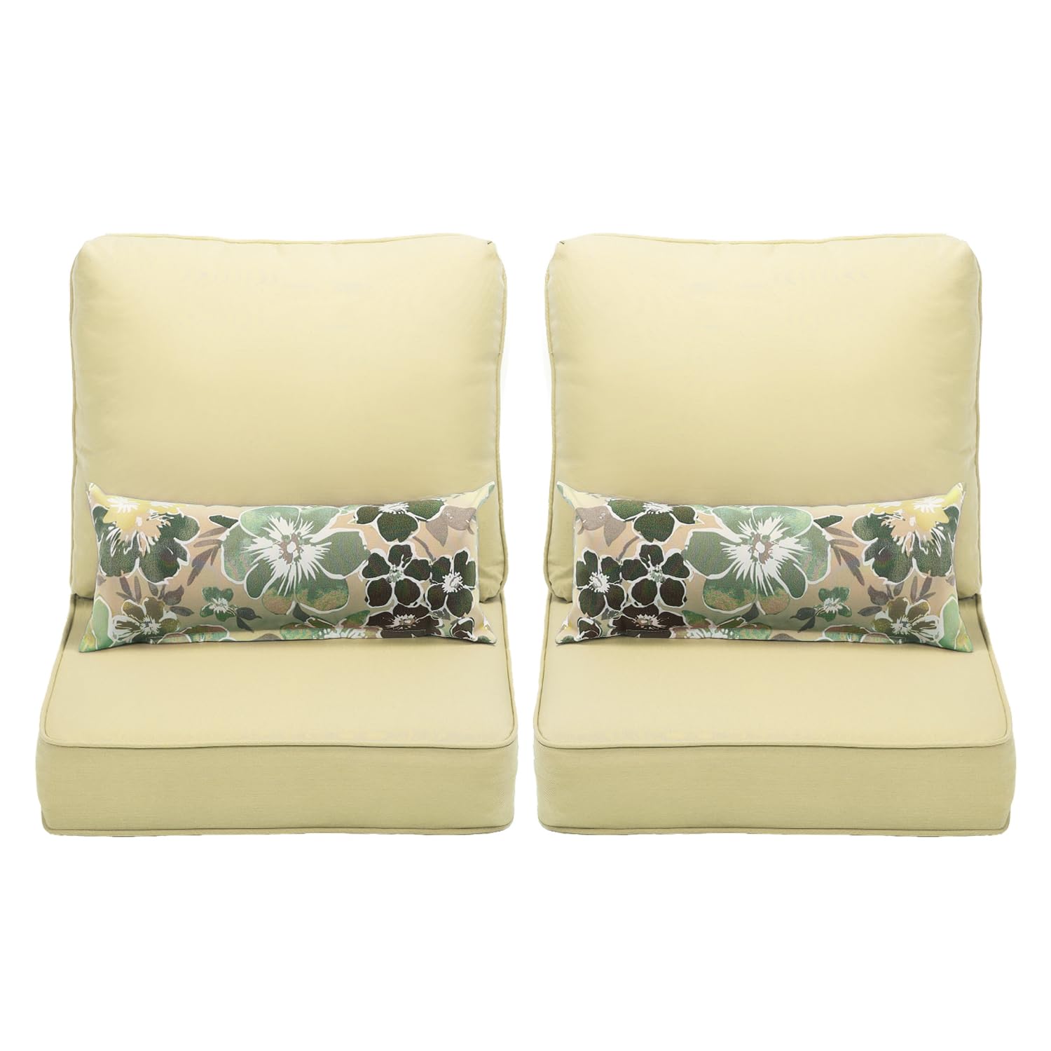 Aoodor 23' X 25.6' Outdoor Deep Seat Chair Cushion Set, Olefin Fabric Slipcover And Sponge Foam- Cream Yellow (Set Of 2 Seats,