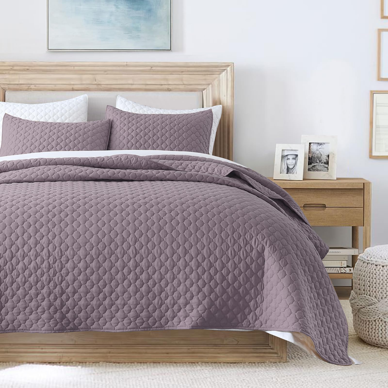 Horimote Home Quilt King Size Grayish Purple, Lightweight Quilt For Summer, Ultra-Soft Microfiber Modern Style Quilted Clouds Pa