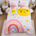Btargot 5 Piece Pink Rainbow Comforter Set For Girls Boys Kids, Full Size Cartoon Love Hearts Flowers And Sun Star Bedding Set,