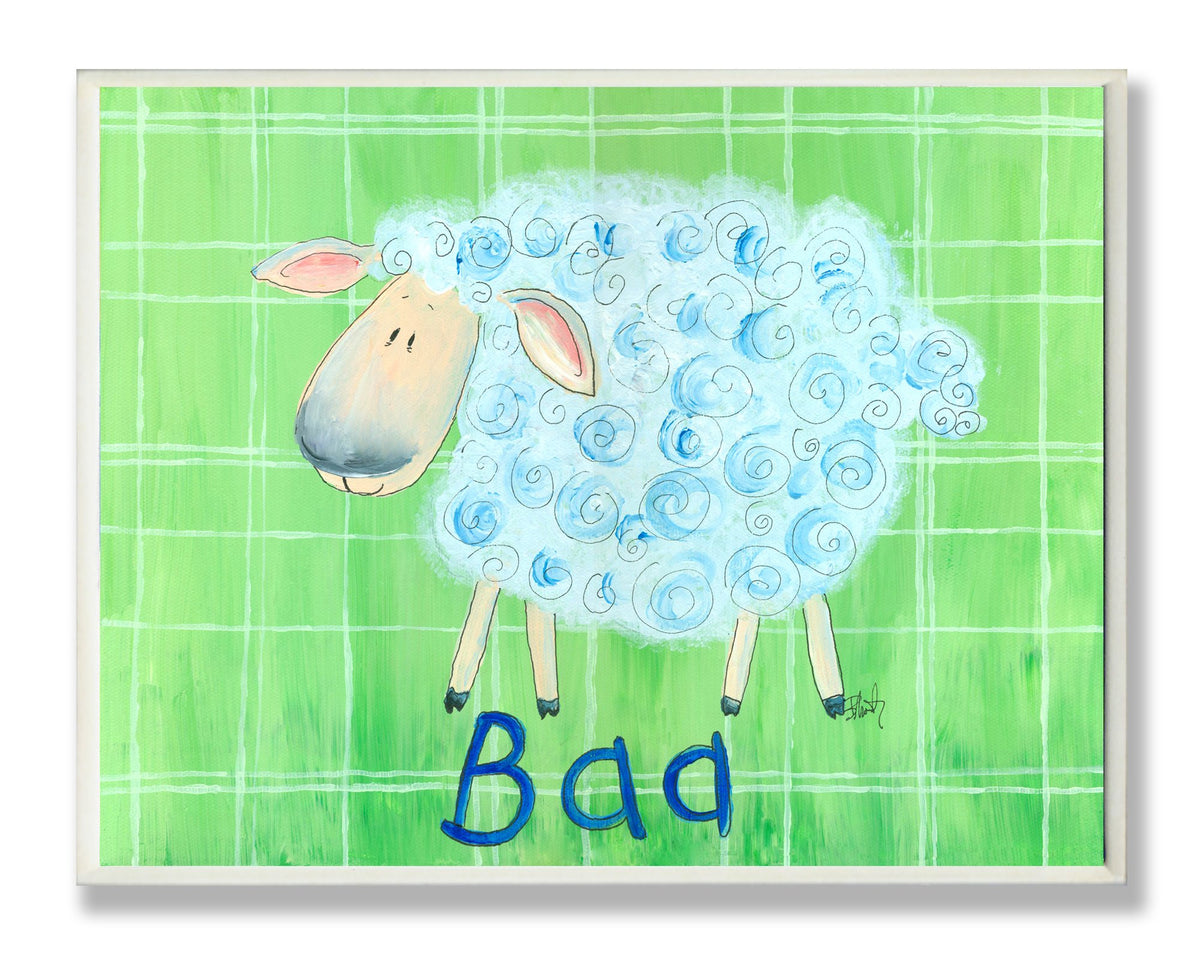 The Kids Room by Stupell Baa Sheep on Green Plaid Background Rectangle Wall Plaque